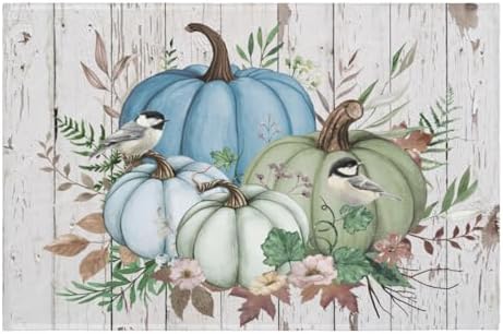Giwawa Blue Pumpkin Bath Rug Autumn Leaves Bathroom Mat Non Slip Absorbent by Giwawa