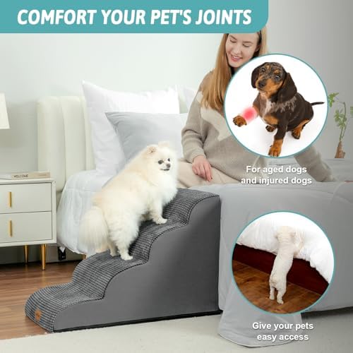 COZY KISS Wide Dog Stairs for Small Dog 19.7" H, 4 Step Pet Ramp for Bed - Image 2