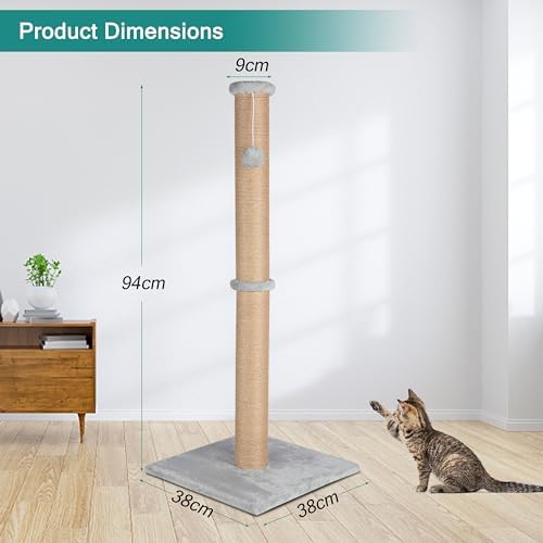 FluffyDream 37'' Cat Scratching Post, Natural Sisal Rope Scratcher - Image 3