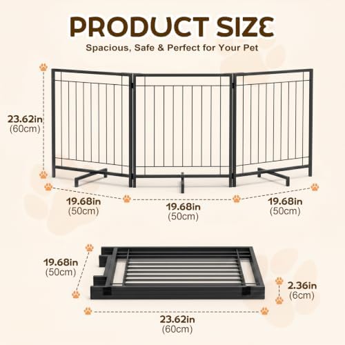 Freestanding Dog Fence Indoor, 3-Panel Foldable Dog Gate - Image 3