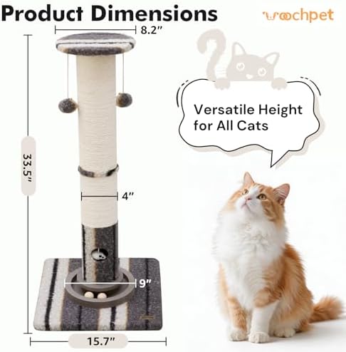 Woochpet Cat Scratching Post 34"Tall Grey Sisal Scratcher Tree - Image 2