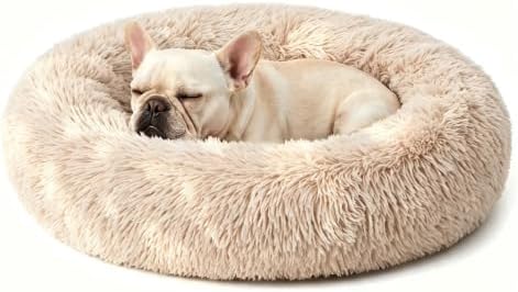 Calming Donut Dog Bed for Small Dogs, Anti-Anxiety Round Washable Plush Fluffy by Homeuslynn