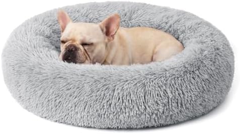 Calming Donut Dog Bed for Small Dogs, Anti-Anxiety Round Washable Plush Fluffy by Homeuslynn