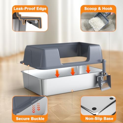 Vivifying XL Stainless Steel Cat Litter Box, High Sided Open Top - Image 5