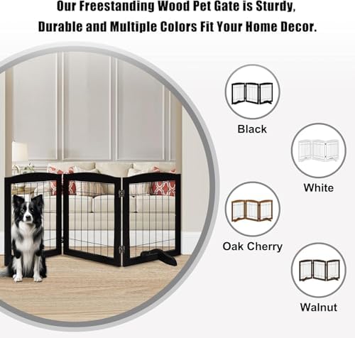 LZRS 3-Panel Freestanding Wooden Dog Gate—30" Tall Foldable Pet Barrier - Image 5