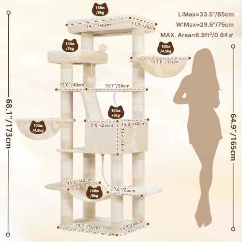 Heybly Cat Tree, 68 inch Multi-Level Cat Tower - Image 5