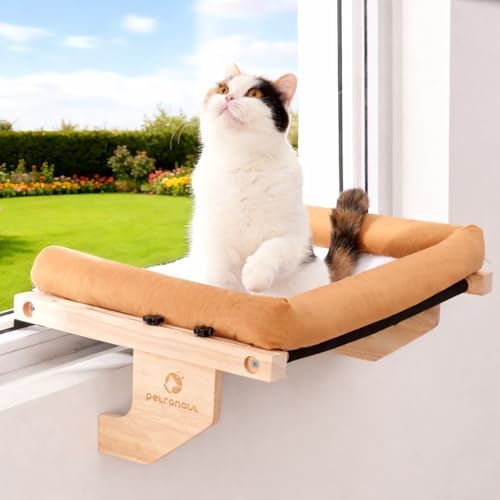 Cat Window Perch + Bonus Toy by Petronaut – Solid Wood, Durable & Easy-Clean by Unknown
