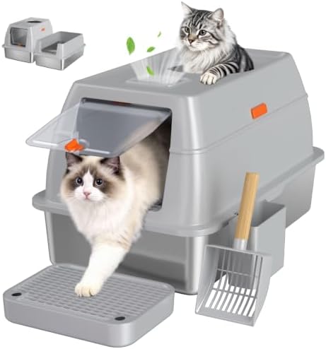 XL Enclosed Stainless Steel Litter Box by Tevila