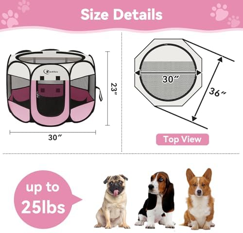 Sieidihit Dog Cat Pet Playpen Puppy Crate Cage Indoor Outdoor, Medium Pink - Image 3