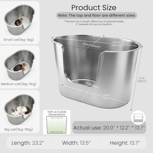 Stainless Steel Litter Box 13.7" High-Sided - Image 2