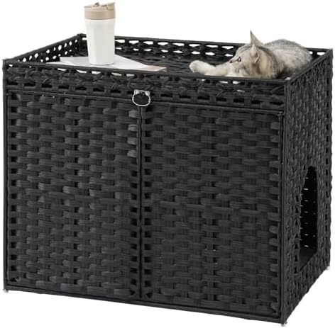 SETVSON Cat Litter Box Enclosure Furniture, Hidden PE Rattan by SETVSON