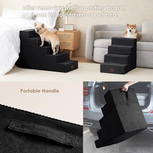 EHEYCIGA Dog Stairs for High Bed 25" H, Extra Wide Dog 5-Step - Image 6