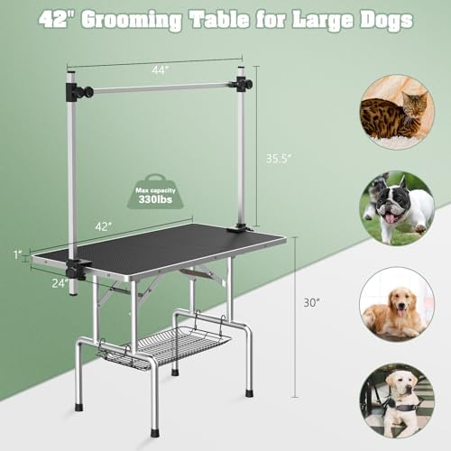 Lyromix 42'' Stainless Steel Pet Dog Grooming Table, Arm/Noose/Tray - Image 2