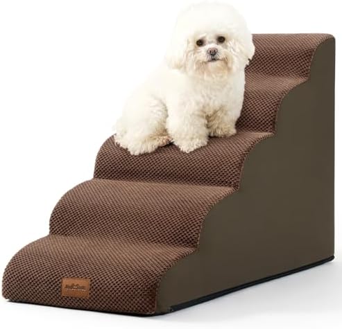 COZY KISS Wide Dog Stair for Small Dog 22.6" H, 5 Step Pet Ramp for Bed by COZYKISS