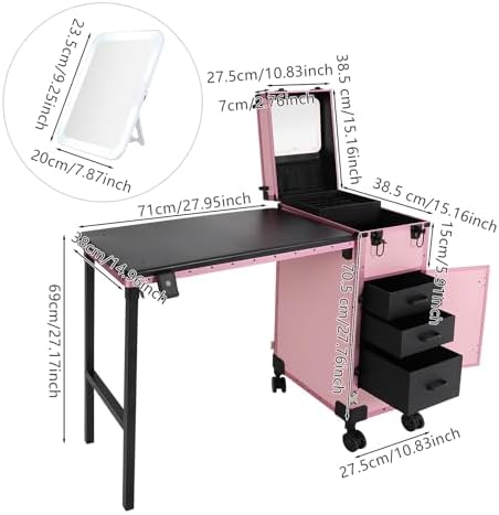Portable Rolling Travel Nail Desk, Foldable Nail Tables Travel Cosmetic Trolley - Image 3