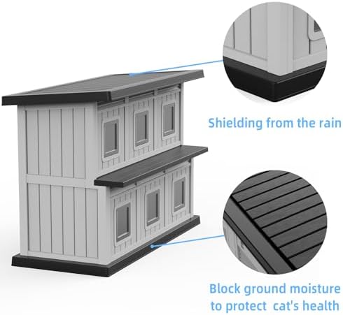 DRATO Outdoor Cat House Resin Double-Decker Weatherproof Cat Shelter Large - Image 3