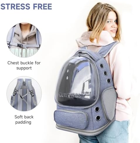 Cawypety Cat Backpack Carrier Large Space Bubble Backpack up to 12lbs Blue - Image 5
