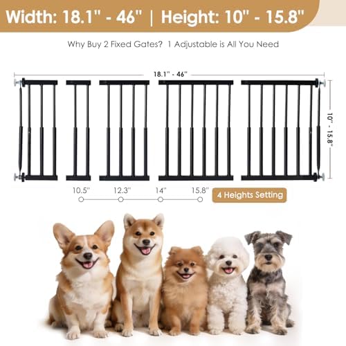10''-15.8'' Height Adjustable Dog Gate, Extra Wide 18.1"-46" All Metal Short - Image 4
