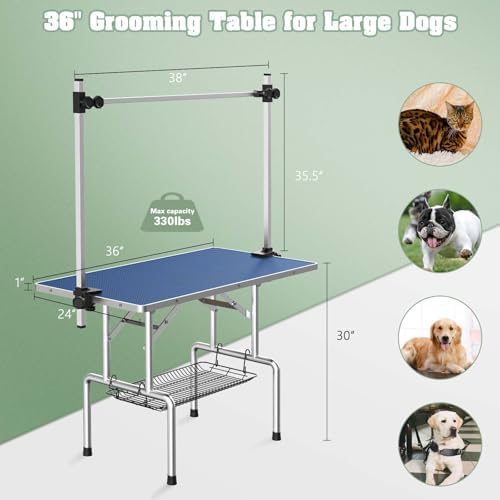 Lyromix 36'' Stainless Steel Pet Dog Grooming Table, Arm/Noose/Tray - Image 2