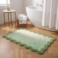 Cute Green Scalloped Bathroom Mat, Fun Plush Luxury Microfiber Bath Rug by Casasphere
