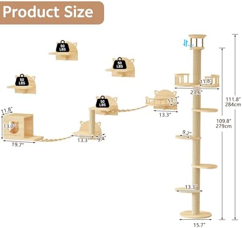 Floor to Ceiling Cat Tree with Cat Wall Shelves, Cat Furniture Set - Image 2