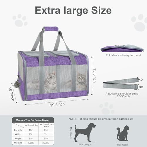 Soft-Sided Cat Carrier for 2 Cats, Breathable Mesh Design, Airline Approved - Image 5