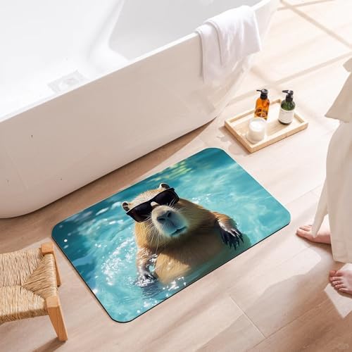 Bathroom Floor Mat, Cute Capybara Bathroom Rugs, Quick Dry Swimming Animal - Image 3