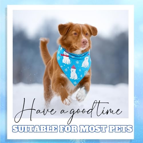 Preboun 100 Pcs Winter Dog Bandanas Bulk, Blue and White Snowman Snowflakes - Image 6