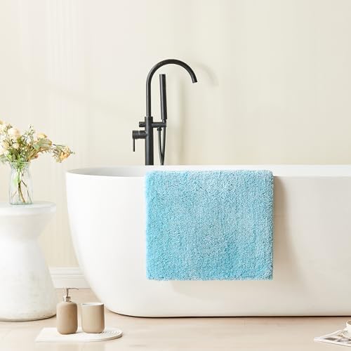 CozeCube Blue Shaggy Bath Mat 24"x16" Non Slip Washable Rug - Image 4