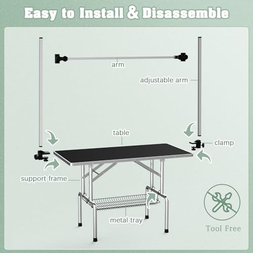 Lyromix 42'' Stainless Steel Pet Dog Grooming Table, Arm/Noose/Tray - Image 6