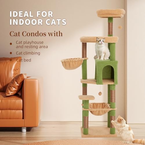67-Inch Cat Tree with Bed, Observation Deck, Plush Platform & Toy Ball - Image 2
