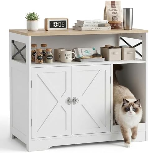 Cat Litter Box Enclosure, Hidden Litter Box Cabinet Furniture by SHERBECK