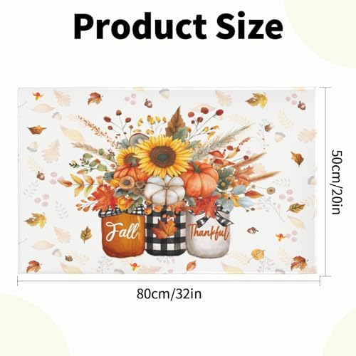 Giwawa Autumn Pumpkin Bath Rug Sunflower Flower Vase Bathtub Mat Soft Washable - Image 3