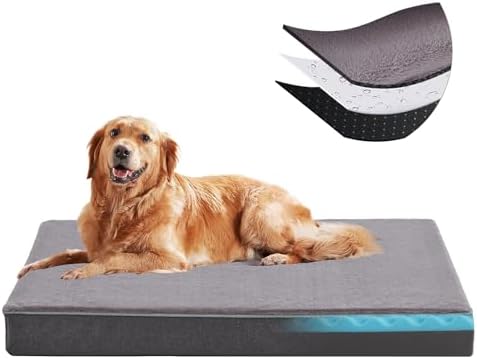 Orthopedic Memory Foam Dog Bed for Large Dogs, Cooling Gel Dog Crate Mat by URGVANZPET