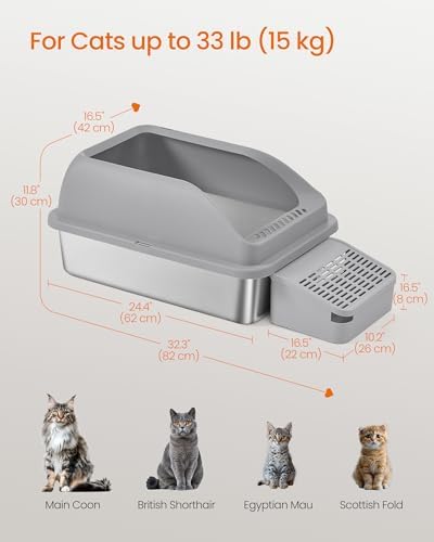 Feandrea 1 Pack Stainless Steel Cat Litter Box, - Image 6