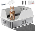Non-Stick Stainless Steel Litter Box, XL Side Open Splash-Proof by Ellenpent
