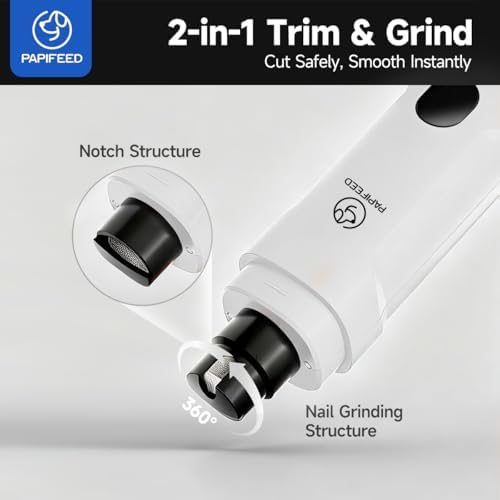 PAPIFEED Dog Nail Grinder with LED Light, Ultra Quiet 3-Speed Electric Nail File - Image 2