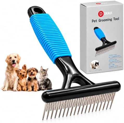 Undercoat Rake for Long Haired Dogs, Long & Short Teeth Dematting Comb by DSKRUI