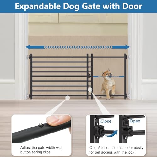 Malier Indoor Dog Gate with Door, 26-41" Extra Wide Full Metal Pet Gate Short - Image 4