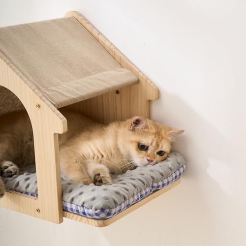 SHENGOCASE 2-Pack Natural Wood Cat Wall House Bed - Image 4