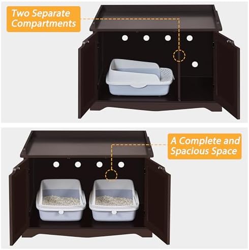Yaheetech Cat Litter Box Enclosure, Hidden Pet Washroom Wooden Litter Cabinet - Image 5