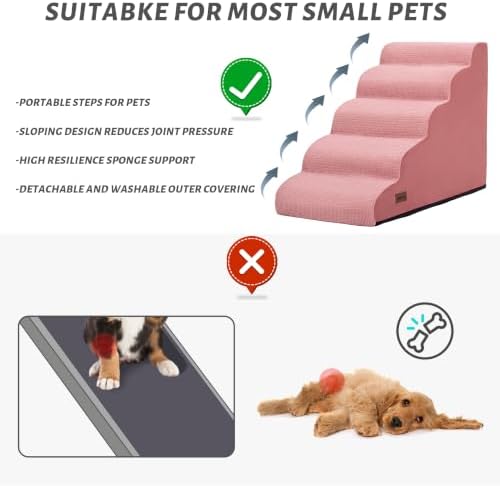 5-Step Pink Dog Stairs for High Bed, Pet Ramp for Small Dogs - Image 6