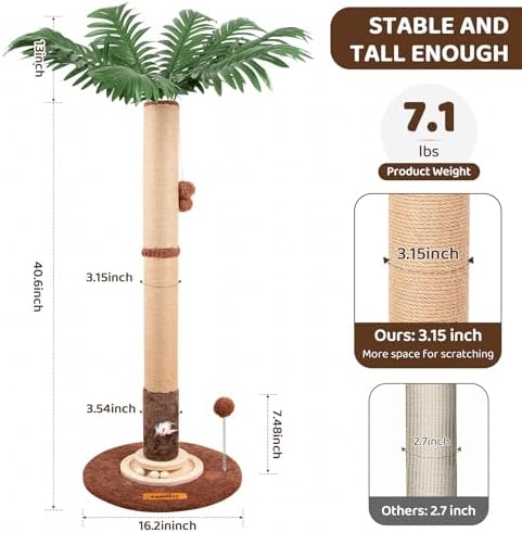 【Material Upgrade】 Famifit 53.6" Palm Tree Cat Scratching Post, Tall Tree - Image 4