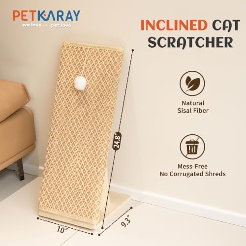 PETKARAY Inclined Cat Scratcher Ramp, 24.8'' Sisal Cat Scratcher - Image 2