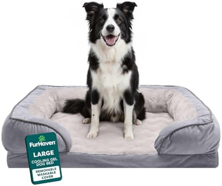 Furhaven Cooling Gel Dog Bed for Large/Medium Dogs w/ Removable Bolsters & by FurHaven