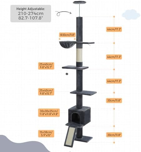 PEQULTI Floor to Ceiling Cat Tree, Adjustable 83-108in 5-Level Tower - Image 3