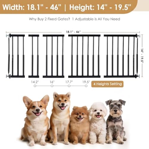 14''-19.5'' Height Adjustable Dog Gate, Extra Wide 18.1"-46" All Metal Short - Image 4