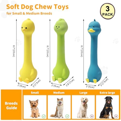Latex Squeaky Dog Toys, 3 Pack Soft Rubber Dog Chew Toys, 8.7" Standing Stick - Image 3