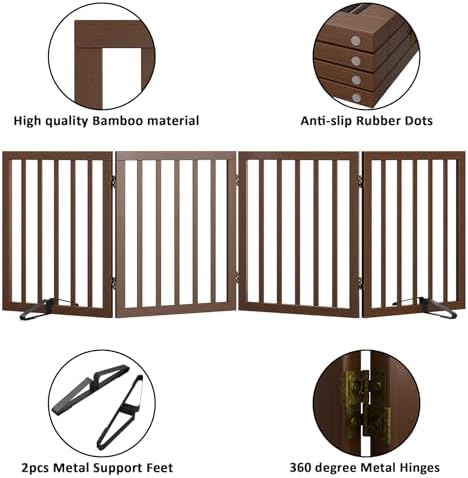 Wooden Dog Gate Freestanding Foldable 4 Panel Pet Gates Extra Wide Dog Gates - Image 5