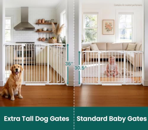 Cumbor 36" Extra Tall Baby Gate, 30.4-56.8" Extra Wide Dog Gate White - Image 2